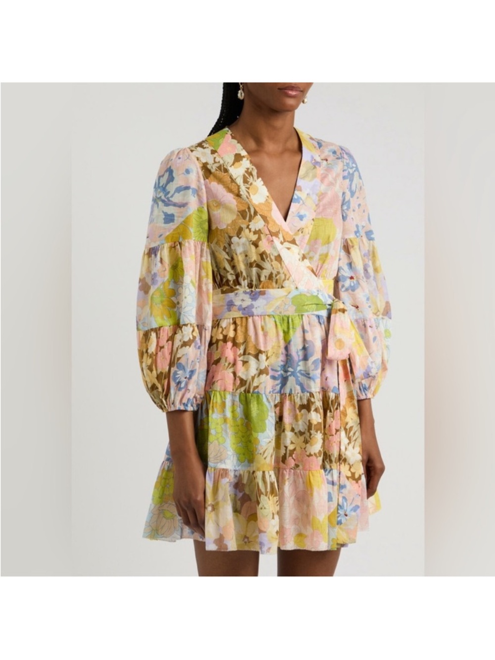 NWOT Zimmermann POP FLORAL LS COTTON WRAP MINI DRESS Size 1(4-6US) - Picture 3 of 12